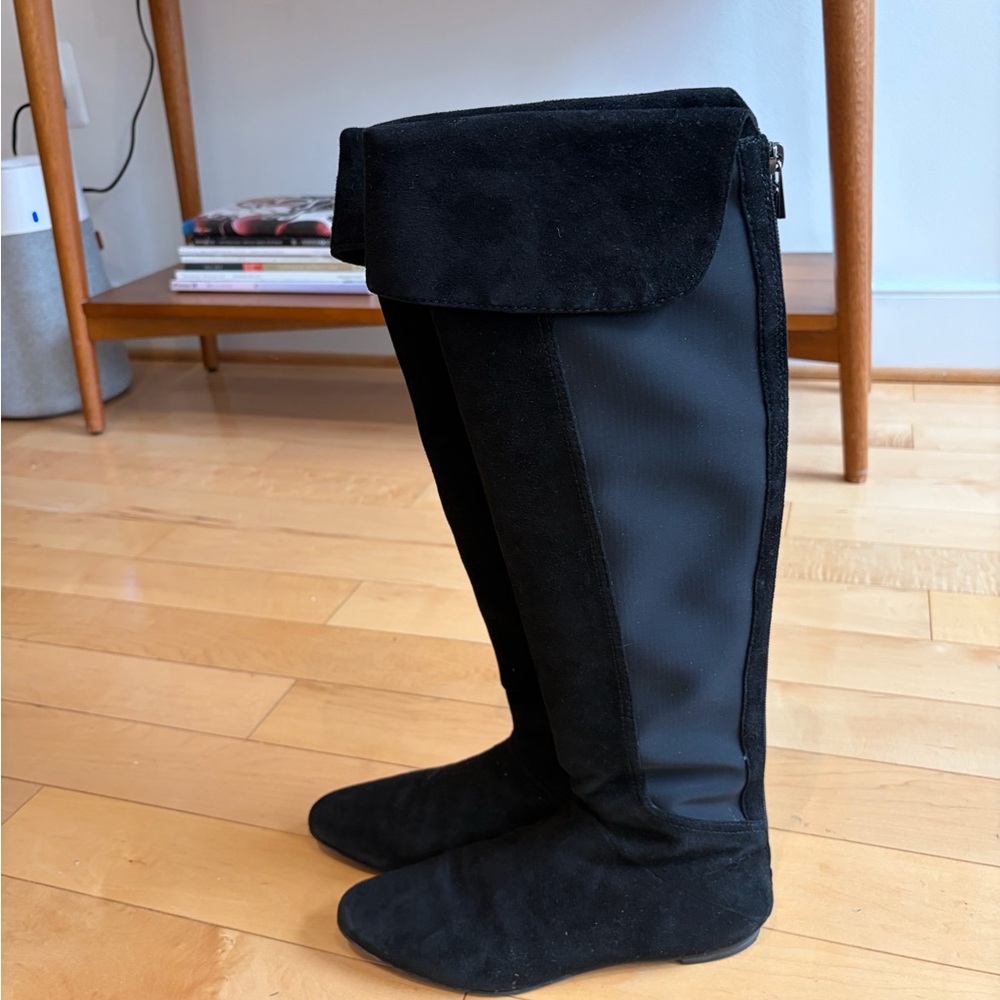 Tory Burch Over-the-Knee Black Suede Stretch Boots